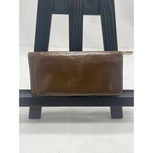 Fossil Brown Leather Patton Leather Top Zip Clutch Wallet